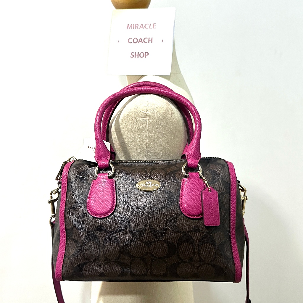 กระเป๋าถือ COACH ของแท้ มือ 1 COACH 34084 PEYTON SIGNATURE MINI BENNETT SATCHEL Cranberry