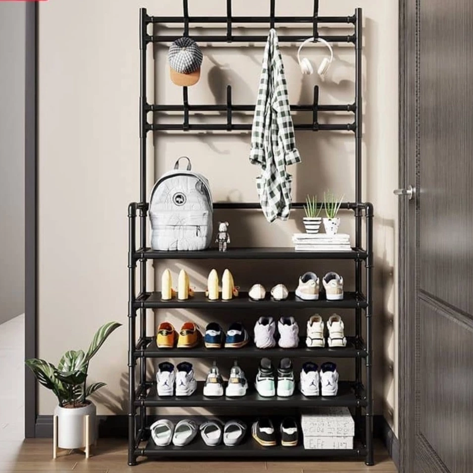 พร้อมส่ง KENZZO : HEMNES ชั้นวางรองเท้าพร้อมราวแขวน ชั้นวางของ ราวแขวน ราวแขวนเสื้อผ้า ชั้นวางรองเท้า ราวแขวนเอนกประสงค์