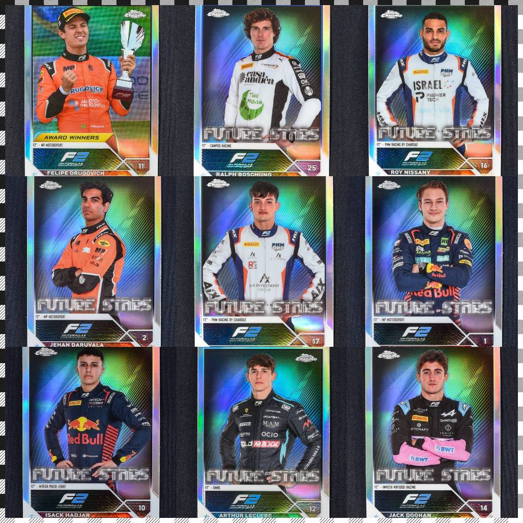 การ์ดฟอร์มูล่าทู Topps Chrome Formula 2  F2 23-24 Base And Sapphire Refractor Cards