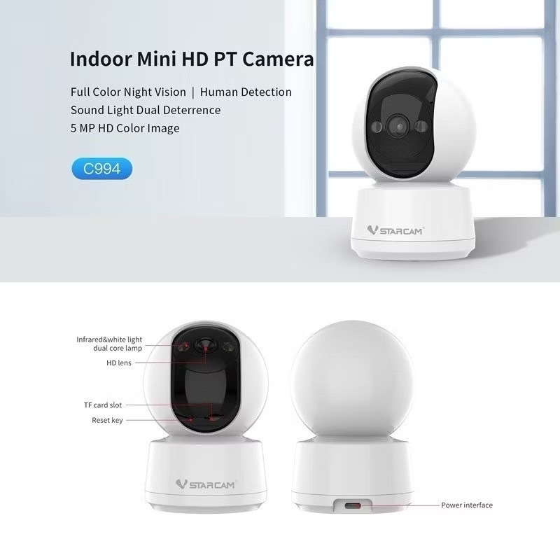 Vstarcam C994 ใหม่ล่าสุด (รองรับ WiFi 5G) กล้องวงจรปิดไร้สาย Indoor ความละเอียด 2MP มีระบบ AI+