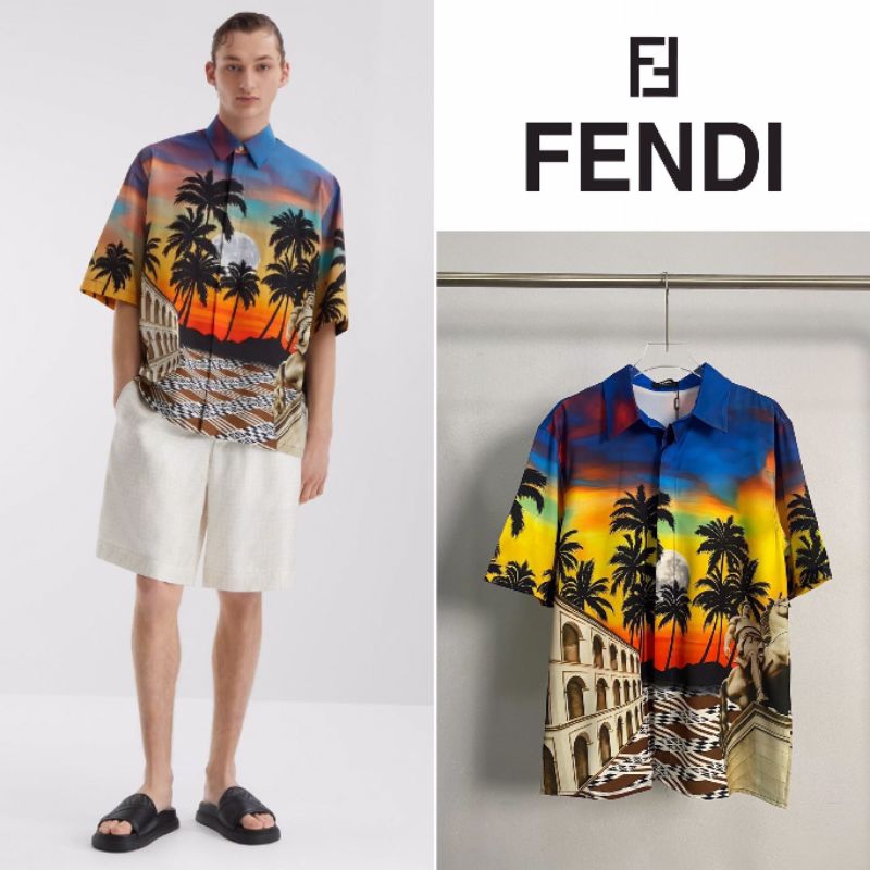 เสื้อเชิ๊ตแขนสั้น Fendi Multicoloured Printed Poplin Shirt