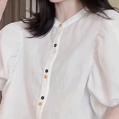 เสื้อเชิ้ด รุ่น PBB5066 แขนพองสไตล์เกาหลี คอปกสีขาว แขนสั้น กระดุมหน้า ฟรีไซส์ อก46  ผ้าใส่สบาย - รูปที่ 5