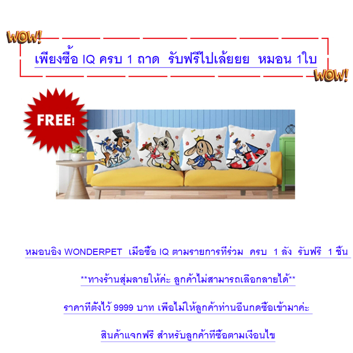 หมอนอิง Wonderpet เมื่อซื้อ IQ ครบตามเงื่อนไข ( สินค้าแถมห้ามกดซื้อ )