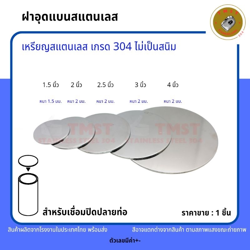 ( เหรียญ ) ฝาอุดแบนสแตนเลสเกรด304  สำหรับเชื่อมปิดปลายท่อ ราคาขาย1ชิ้น  สินค้าพร้อมส่งจากในโรงงานไทย