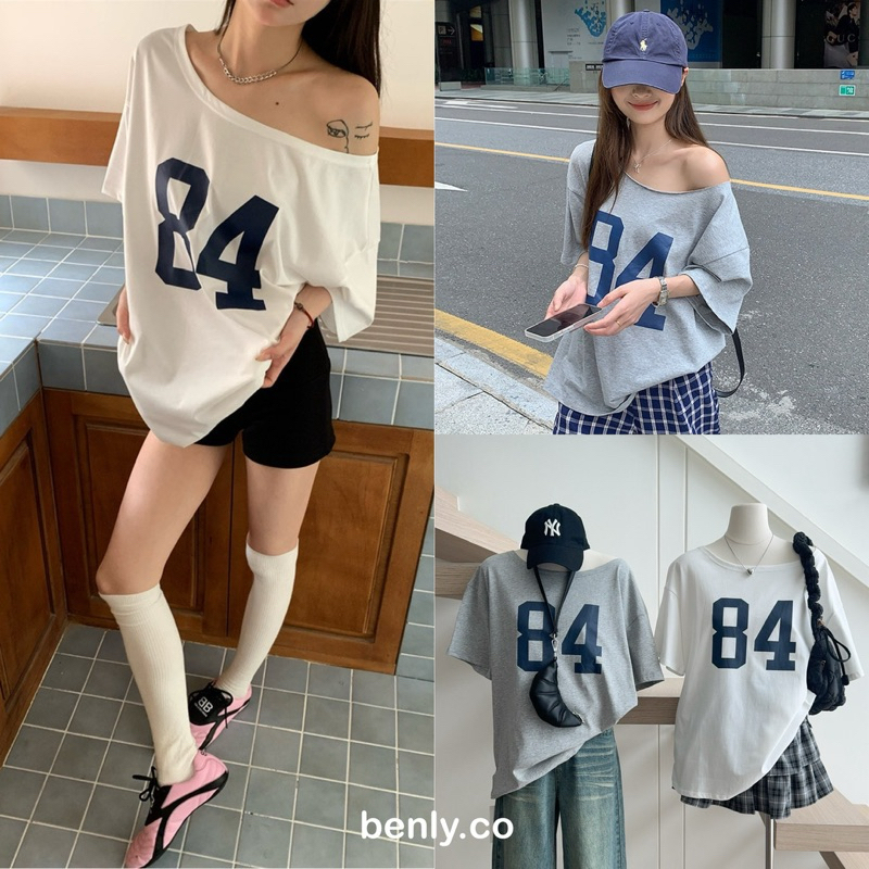 **พร้อมส่งรอบสุดท้าย**BY0079 Drop Shoulder Oversize Tee ลาย84 สไตล์เสื้อบอล benly-co