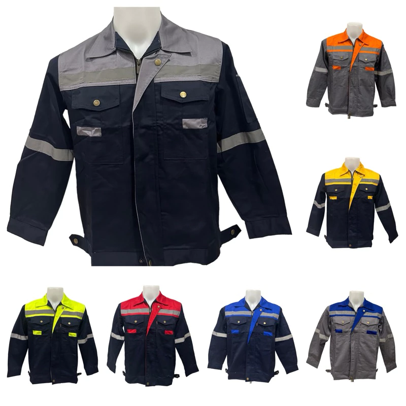 (001) เสื้อช็อปสะท้อน แขนยาว เสื้อทูโทนยูนิฟร์อม เสื้อแจ็คเก็ต (ออกใบกำกับภาษีได้)