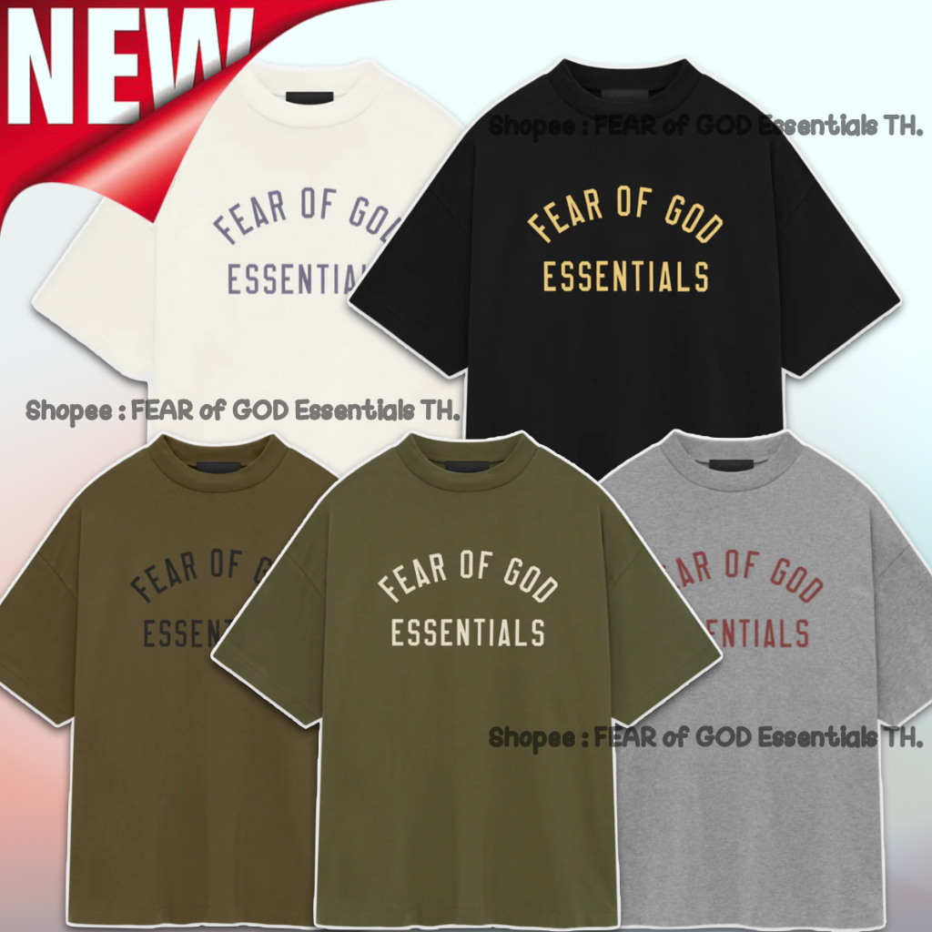 NEW สีใหม่ เสื้อยืด Essentials ทำจากผ้าฝ้ายเจอร์ซีย์ 100% สกรีน "Fear of God Essentials"