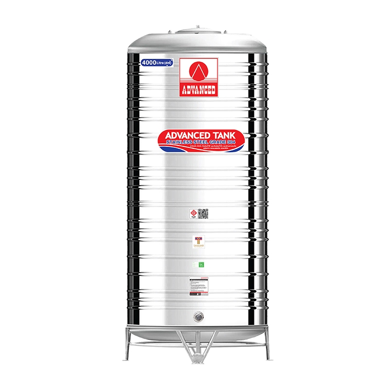 ถังเก็บน้ำสแตนเลส ขนาด 4000-6000 ลิตร ยี่ห้อ Advanced รุ่น AV มาตรฐาน ก้นนูน มอก.989-2533 พร้อมขาตั้