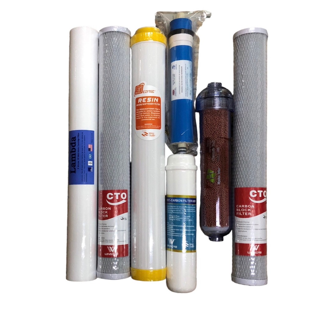 ชุดไส้กรองตู้น้ำ 7 แท่ง (PP20"5M+CTO20" 2 แท่ง +RS20"+PostCB 12"+RO150G+น้ำแร่12"+CTO20")