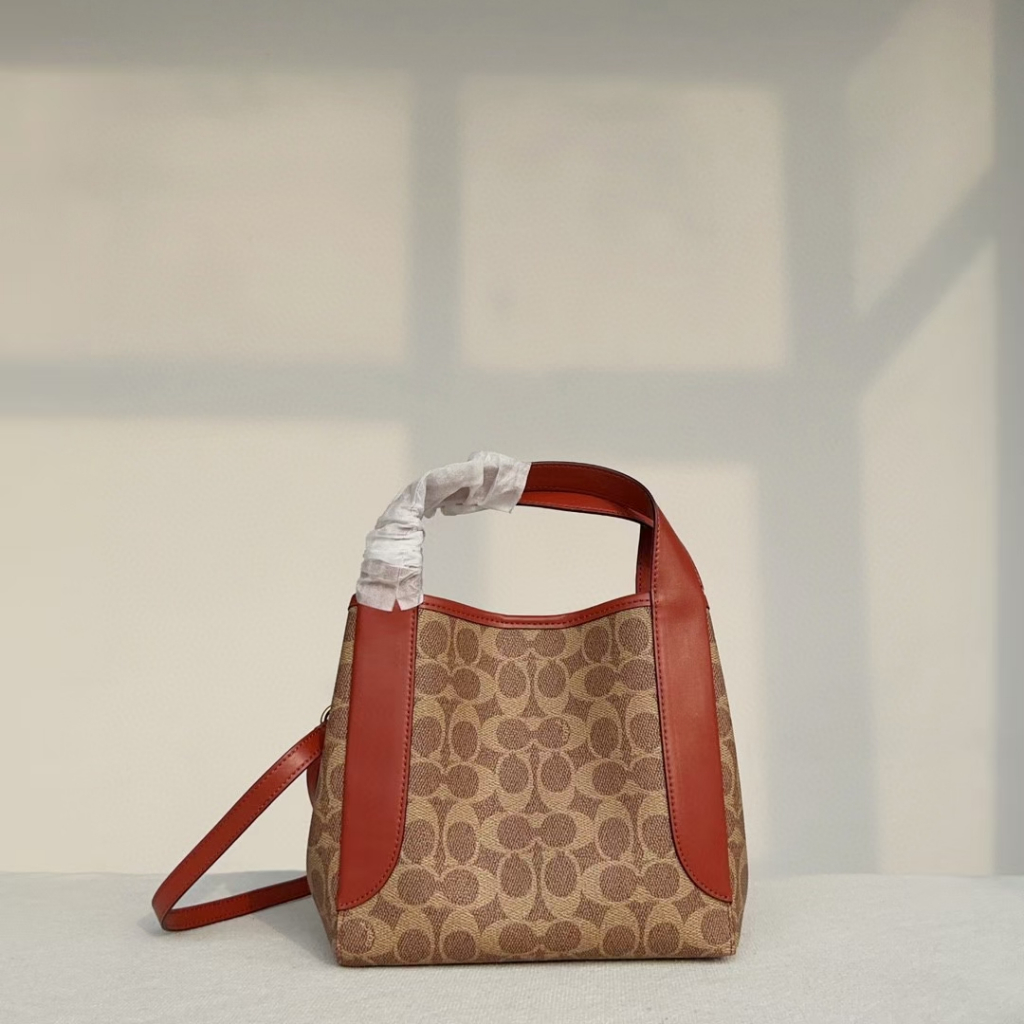 Coach Hadley Hobo 21 Women's Coated Canvas Leatherที่ถอดออกได้สายคล้องไหล่กระเป๋าถือCrossbody Bag