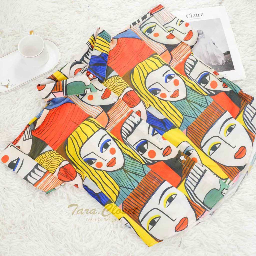 TUM095 TARA Shirt เสื้อเชิ้ตคอบัว แขนสั้น กระดุมหน้า เนื้อผ้าBroken Twill พิมพ์ลายกราฟฟิก ผ้าดี ใส่สบาย ไม่ร้อน