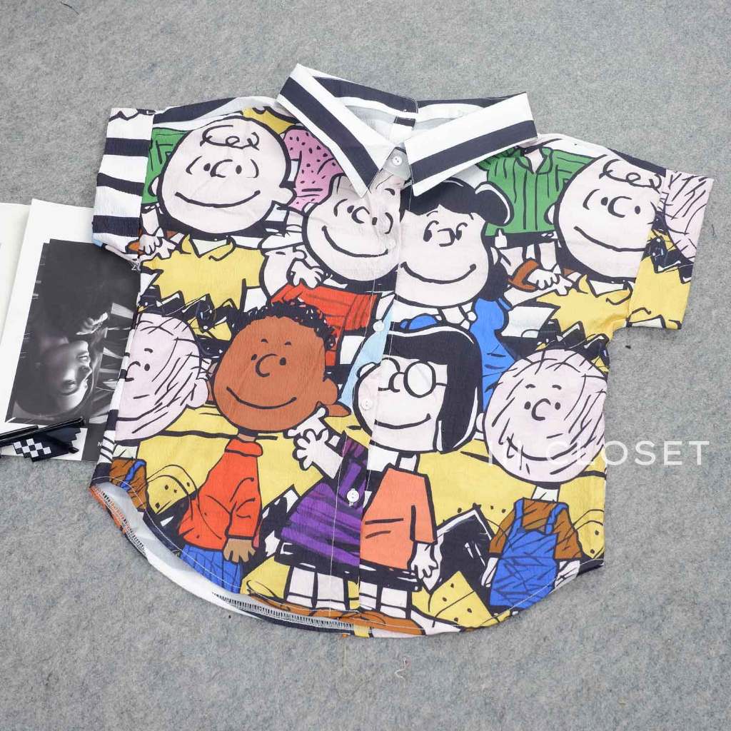 เสื้อเชิ้ต lll Freesize lll TUM095 คอปก พิมพ์ลายกราฟฟิก แขนสั้น กระดุมหน้า เนื้อผ้าBroken Twill ใส่สบาย