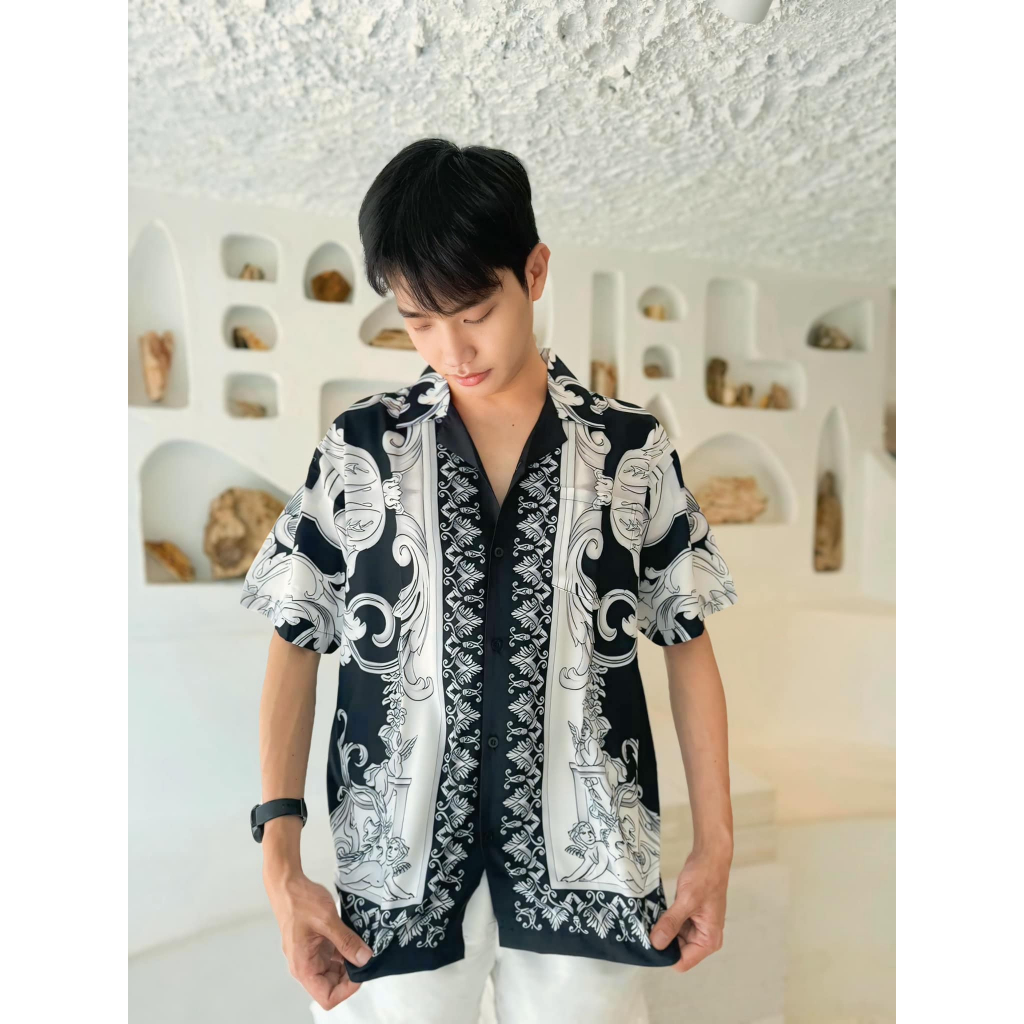 11.WOLF Hawaii Shirt เสื้อเชิ๊ตแขนสั้นต่อลาย Calliope / H182
