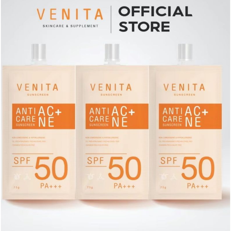 🧴ครีมซองกันแดด(3 ซอง) ครีมกันแดด เวนิต้า Venita Anti-Acne Care Sunscreen SPF50/PA+++ 7.5ml(แอนนิ แอคเน่) แคร์ซันสกรีน