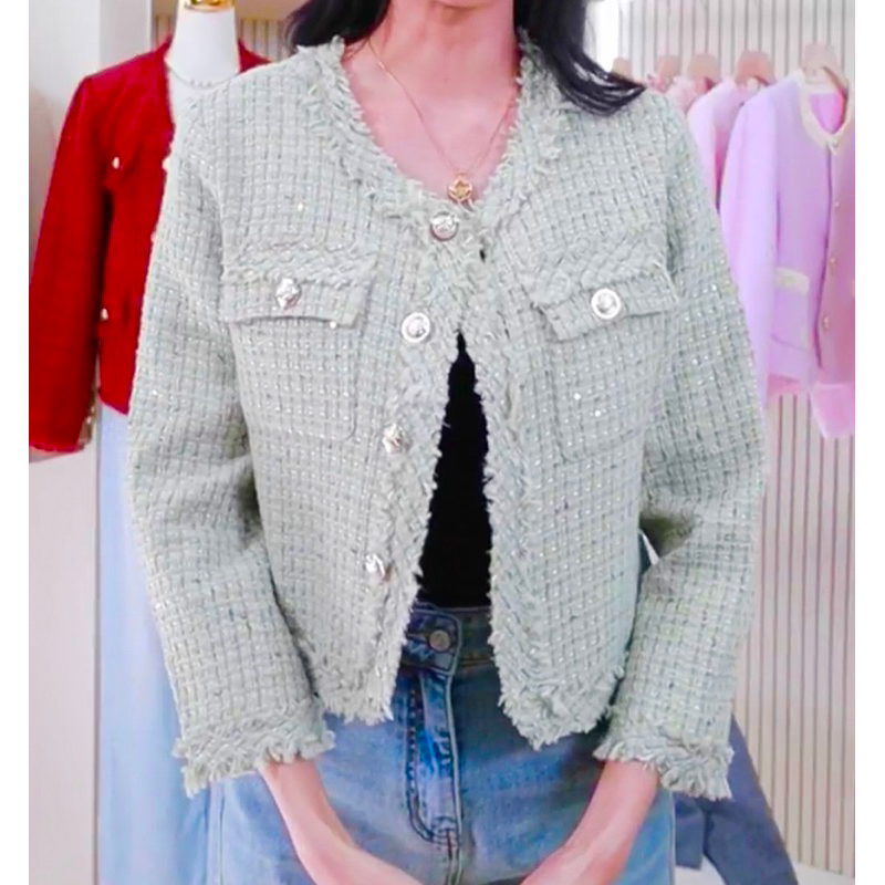 Q04 เสื้อคลุมทวิตสีเขียวมัจฉะ