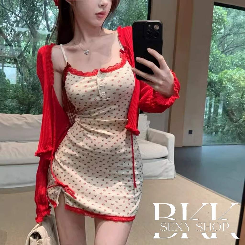 BKK SEXY ชุดเดรส ชุดเดรสสายเดี่ยว ชุดเดรสผู้หญิง มีไซต์ M-5XL นน.40-100 kg. หวานซ่อนเปรี้ยว B-1261