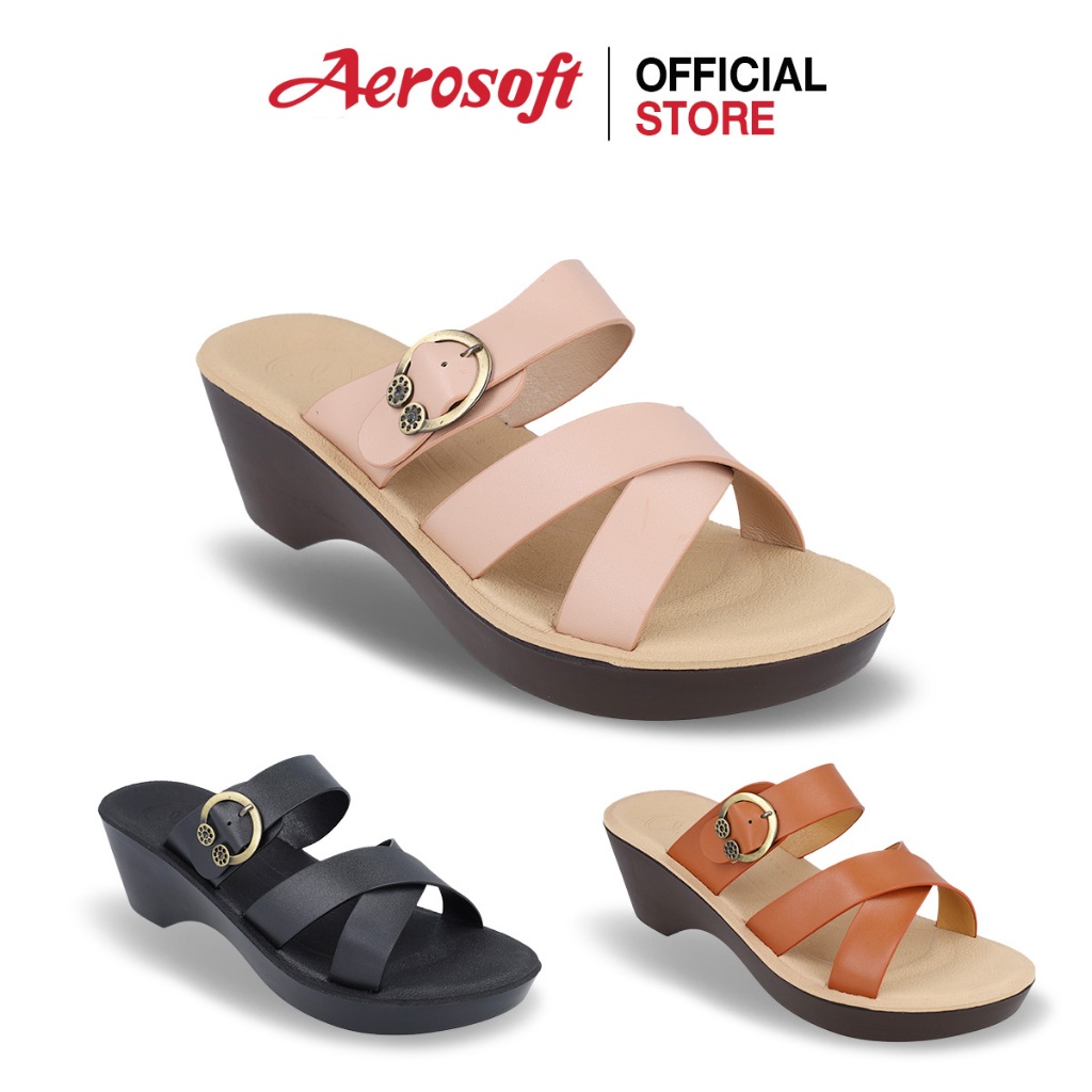 Aerosoft (แอโร่ซอฟ) รองเท้าแตะเพื่อสุขภาพผู้หญิงแบบสวม ส้นสูง 2.5 นิ้ว รุ่น FW8267