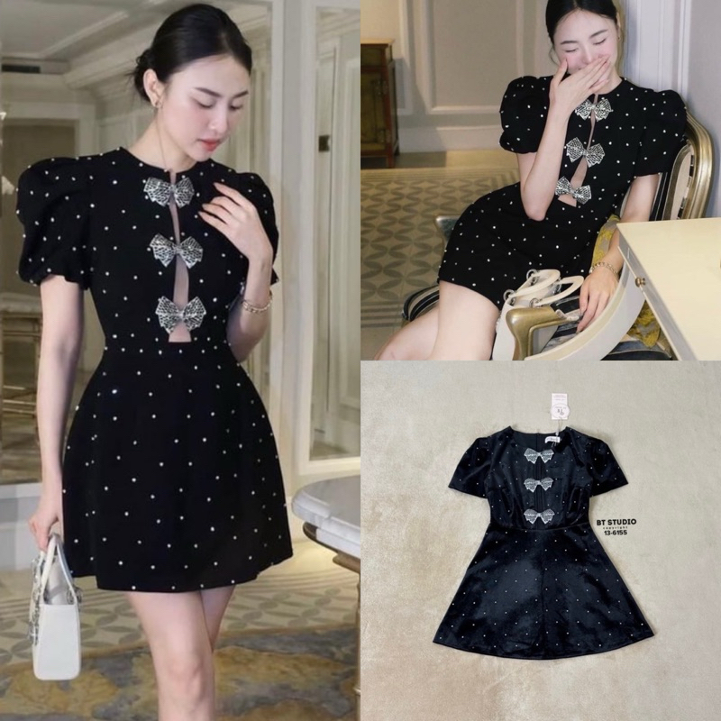 เดรสสั้นผ้ากำมะหยี่ คุณหนูลัคชู XS #BT13-6155 (รบกวนเช็คสินค้าก่อนกดสั่งน้า)