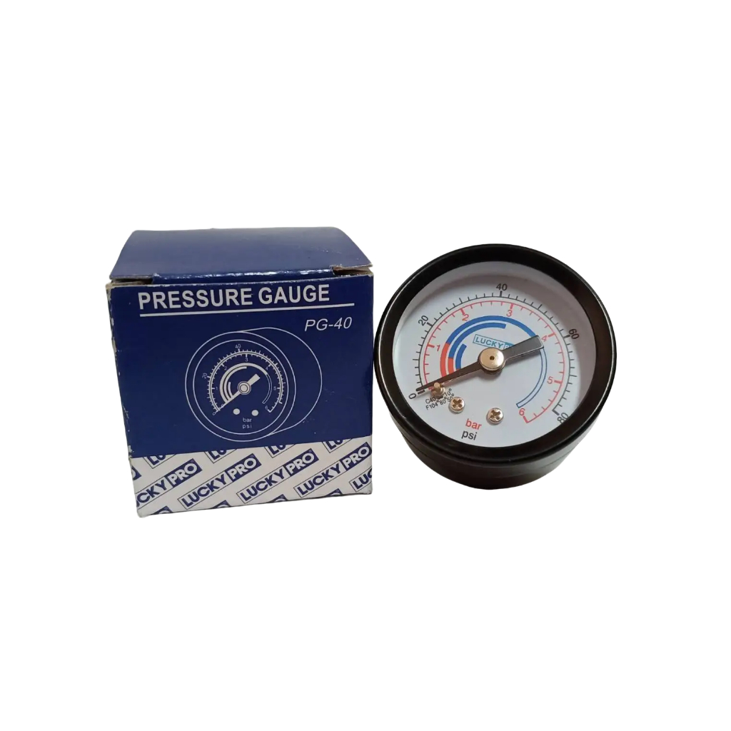 เพรสเชอร์เกย์ Pressure Gauges Lucky Pro รุ่น B40-6,B40-10 [ขนาด 1 1/2",วัดได้ 6,10 บาร์,เกลียวนอก 1/4" เกลียวด้านหลัง]
