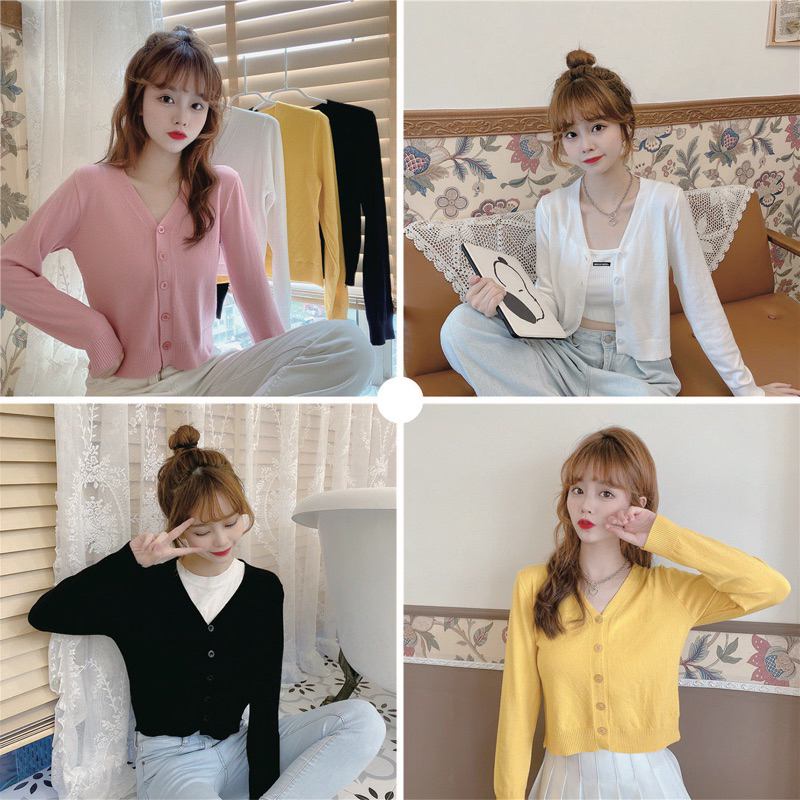 เสื้อคลุมคาร์ดิแกนทรงครอปสั้น ผ้าถักใส่สบาย แมตช์ใส่น่ารัก มี 8 สีให้เลือกค่ะ
