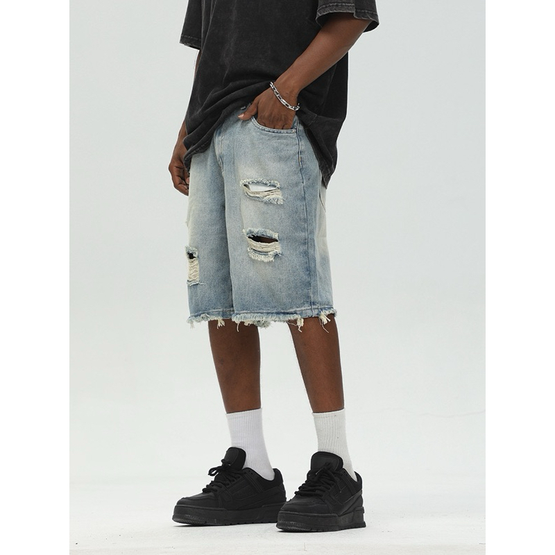 กางเกงยีนส์ขาสั้นผู้ชาย ripped jorts