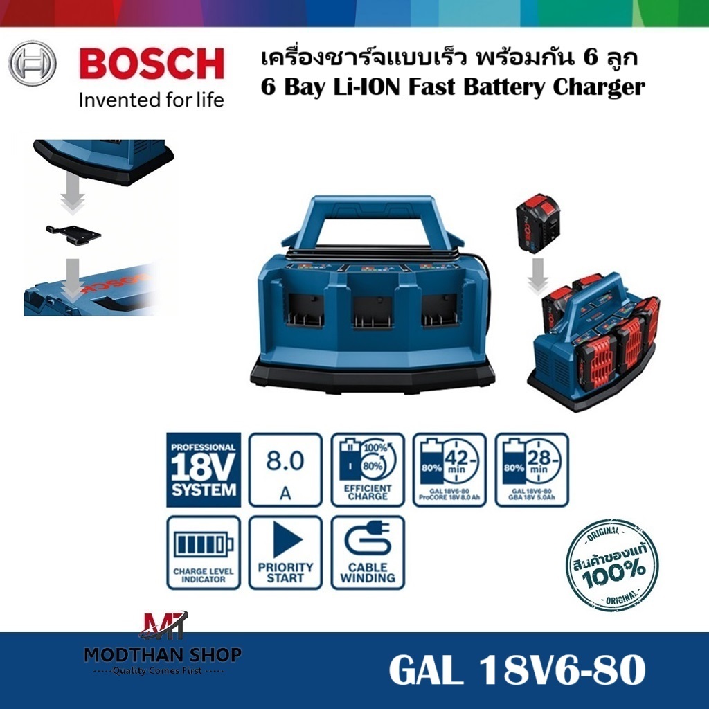 BOSCH 18V 6-Bay Lithium-Ion Fast Battery Charger แท่นชาร์จ แบตเตอรี 18V GAL 18V6-80 (GAL18V6-80)