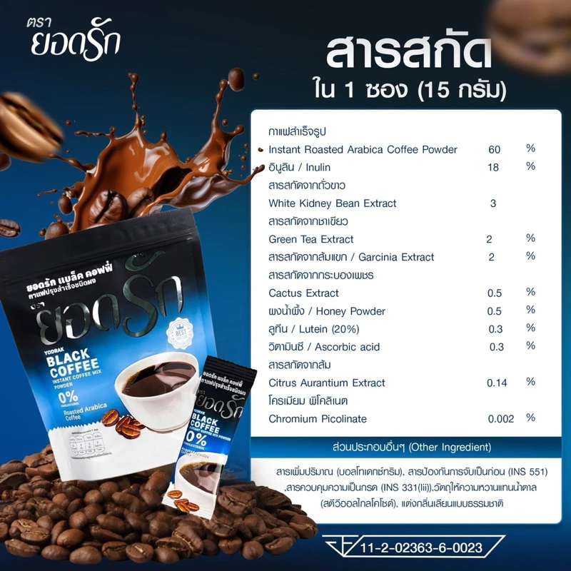 {ใช้โค้ดลดเหลือ 850 บาท พร้อมส่ง} กาแฟดำ ยอดรัก 4 ห่อ Yodrakofficial คุมหิว ลดน้ำหนัก ไม่กินจุกจิก เบาหวานความดันทานได้ thumbnail 5