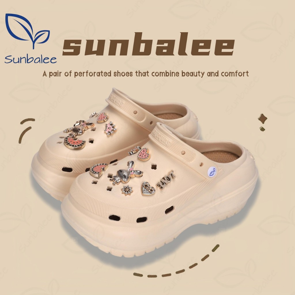SHO-SUN8694 รองเท้าหัวโต แถมตัวติดน่ารัก ทรงใหม่ สูง 8 CM รองเท้าแบบสวม มีสายรัดส้น วัสดุ EVA สินค้าพร้อมส่ง