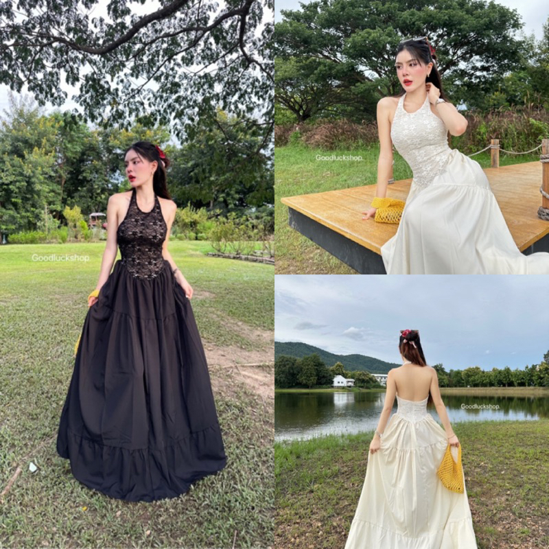 พร้อมส่ง เดรสยาวช่วงบนผ้าลุกไม้ยืดใส่สบาย