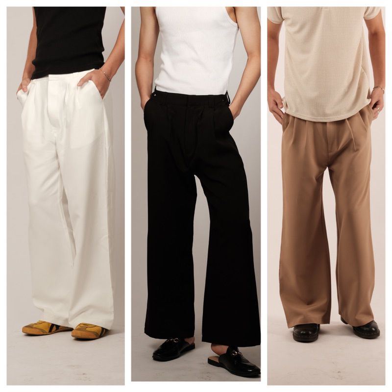 CHARLIE FLARE PANTS กางเกงแสล็คขากระบอกใหญ่ปรับขนาดเอวได้ men clothing