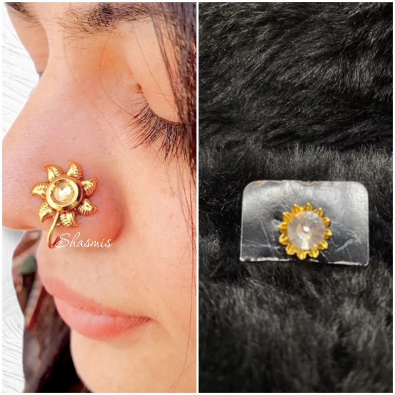 จิวจมูกอินเดียแบบหนีบ Indian Nose Pin India Accessories for Nose Golden Style
