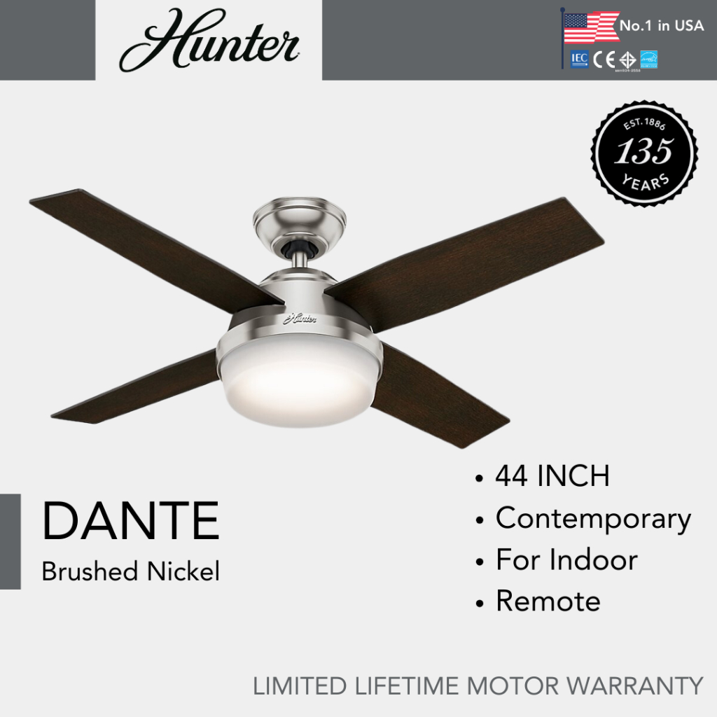 Hunter Fan พัดลมเพดาน รุ่น Dante - Brushed Nickel 44" Contemporary