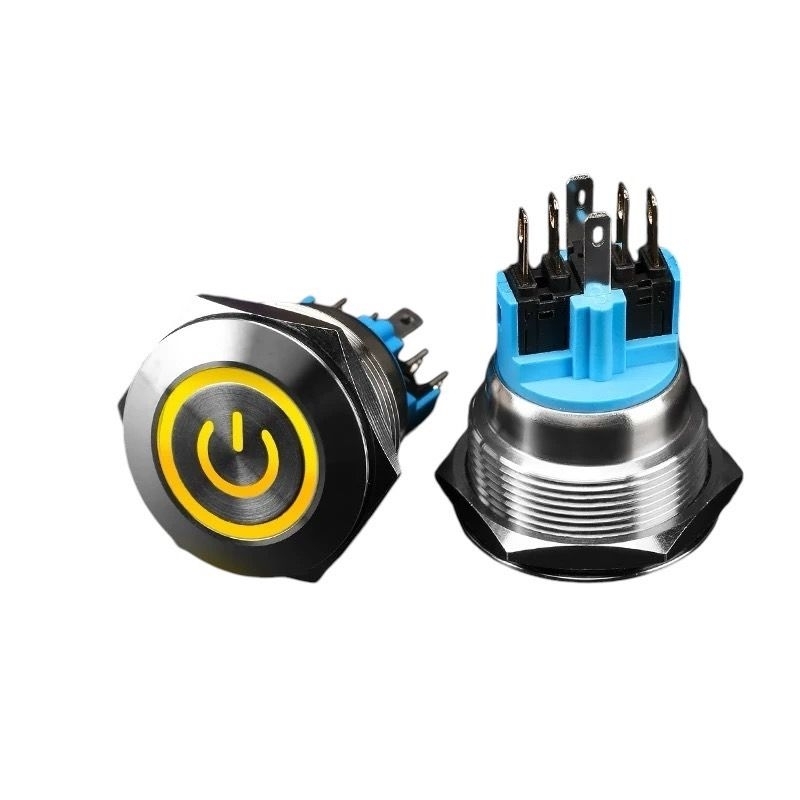 สวิตช์โลหะกันน้ำ 22 mm. มีไฟ LED แบบกดติด กดดับ กดปล่อย 12V 24v 220v สำหรับมอเตอร์ไซต์หรือรถยนต์ ไฟบ้าน