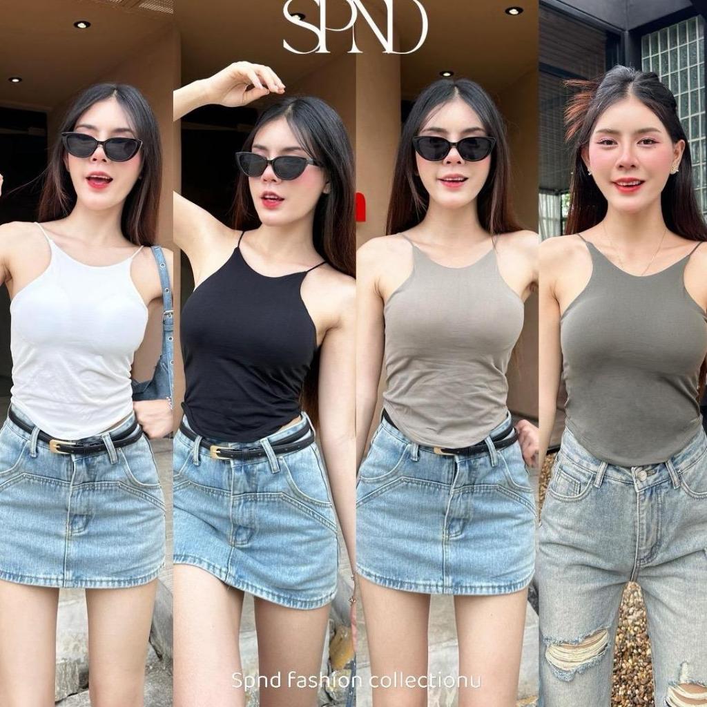 𝐒𝐏𝐍𝐃🖤【พร้อมส่ง】เสื้อครอปสายเดี่ยว เสริมฟองน้ำอกดูม พร้อมส่ง ผ้านิ่มสวยใสสบาย