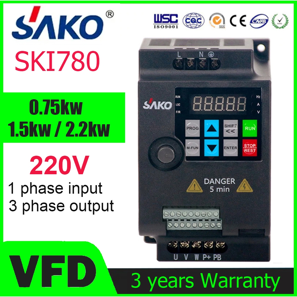 SAKO SKI780 MINI VFD 1 เฟส To 3 เฟส 220V อินเวอร์เตอร์ ตัวแปรความถี่ สำหรับมอเตอร์ ควบคุม ความเร็ว