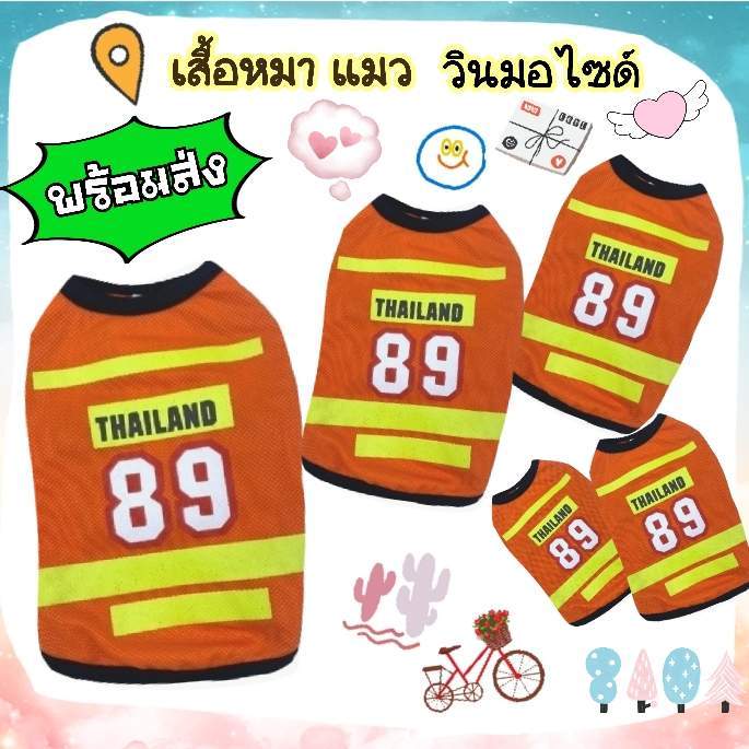เสื้อยือลายวินมอเตอร์ไซค์ ผ้ายืดสีส้มสดใส่สบาย สำหรับน้องหมาน้องแมว ตัวเลขบนเสื้ออาจมีการเปลี่ยนแปลง