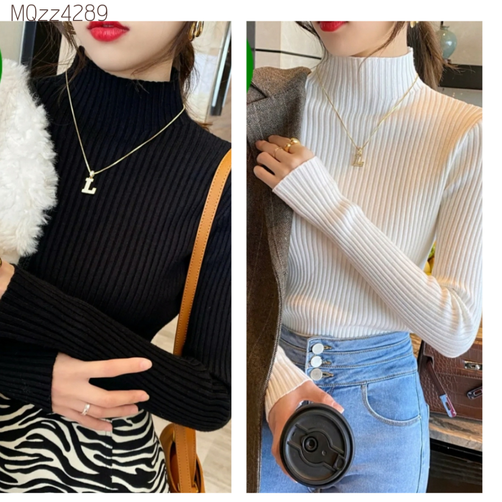 MQzz4289 พร้อมส่ง เสื้อแขนยาวไหมพรม เสื้อแขนยาวผู้หญิง เสื้อคอเต่าสีพื้น Freesize