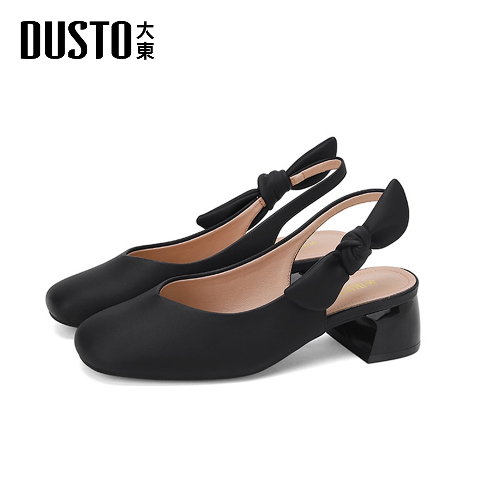 DUSTOรองเท้าเปิดส้นผู้หญิง ฤดูกาล2024 สีหวานพาสเทลเสริมส้นดีเทลแต่งโบว์ด้านข้าง