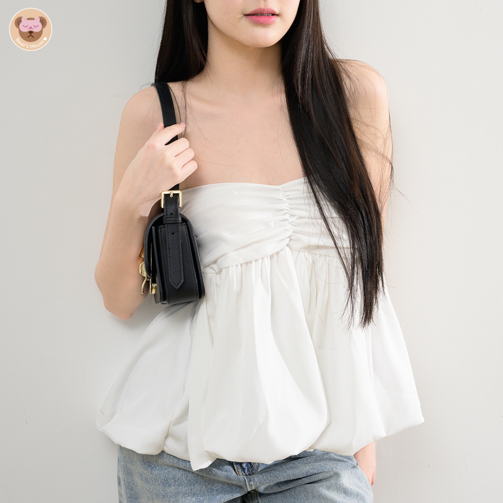 Alicia Balloon Crop เสื้อเกาะอก บอลลูน ผ้าครัช ดีเทลเเต่งจีบอก ด้านหลังสม็อค - รูปที่ 2