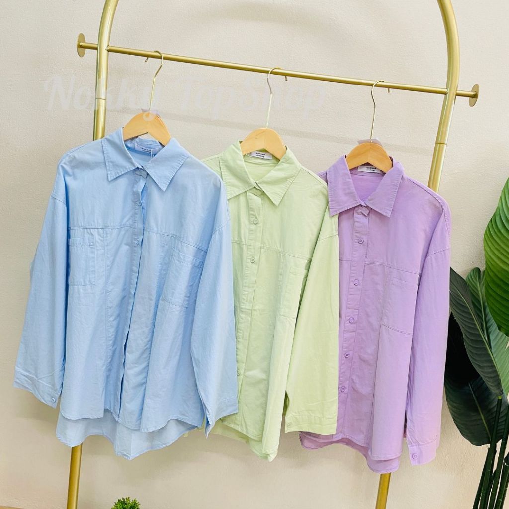ช04 เสื้อเชิ๊ตแขนยาว มีกระเป่าด้านหน้า 2 ข้าง สีพาสเทล น่ารัก สไตล์เกาหลี