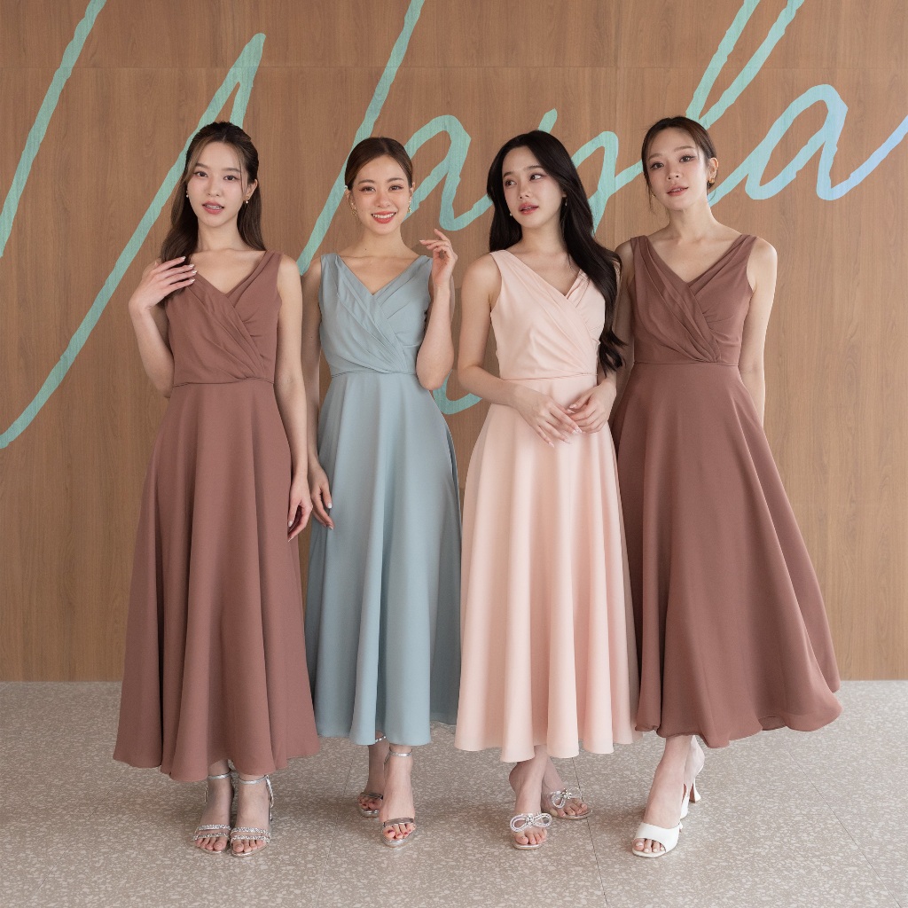 Wayla Muse (Cloud/Cocoa/Coral) - เดรสชีฟองแขนกุด กระโปรงย้วย