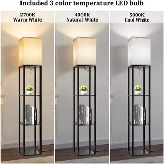 โคมพื้น floor lamp สีหลอดไฟ นํา ด้วยชั้นวาง สำหรับห้องนั่งเล่นห้องนอนสำนักงาน