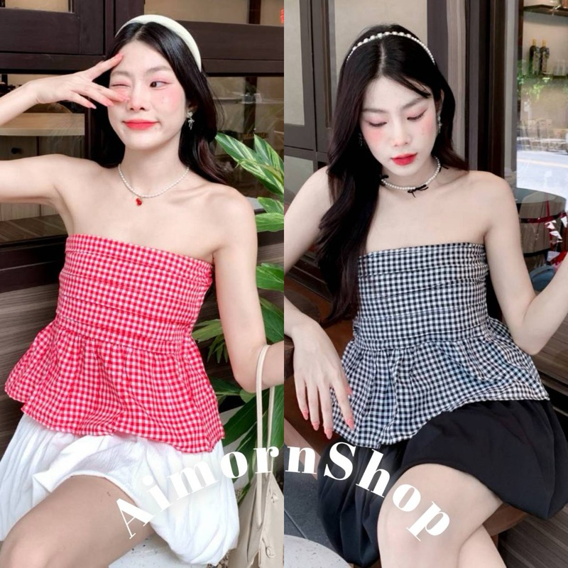 aimorn_shop เสื้อเกาะอก จับจีบระบาย สไตล์เกาหลี น่ารัก so cute สวยเก๋เรียบๆดูเเพงมาก