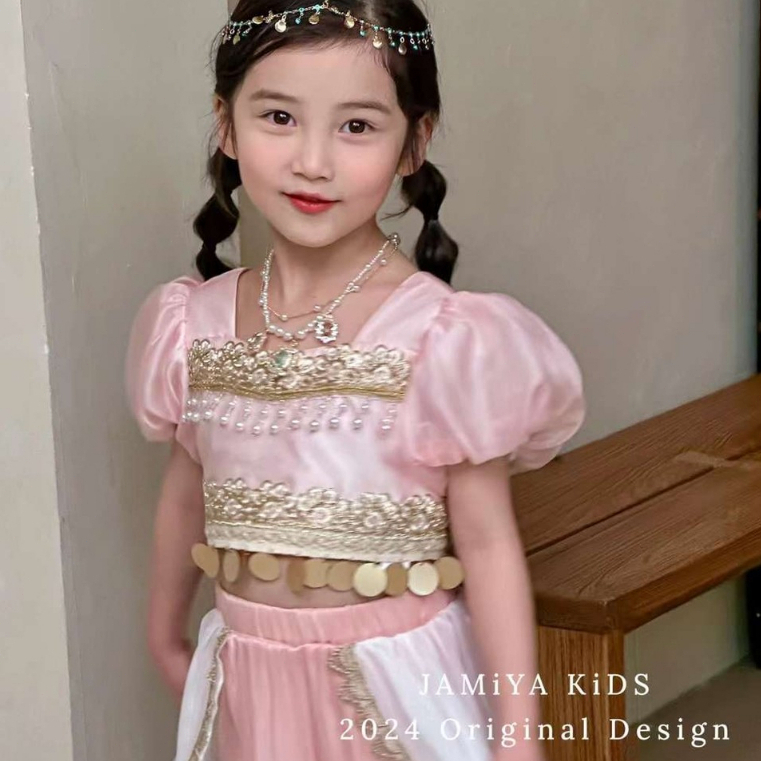 ชุดเจ้าหญิงจัสมิน สีชมพู เสื้อพร้อมเครื่องประดับ+กางเกง ชุดเต้นเด็กผู้หญิง ชุดจินนี่ อายุ 2-10 ปี ส่งจากไทยได้