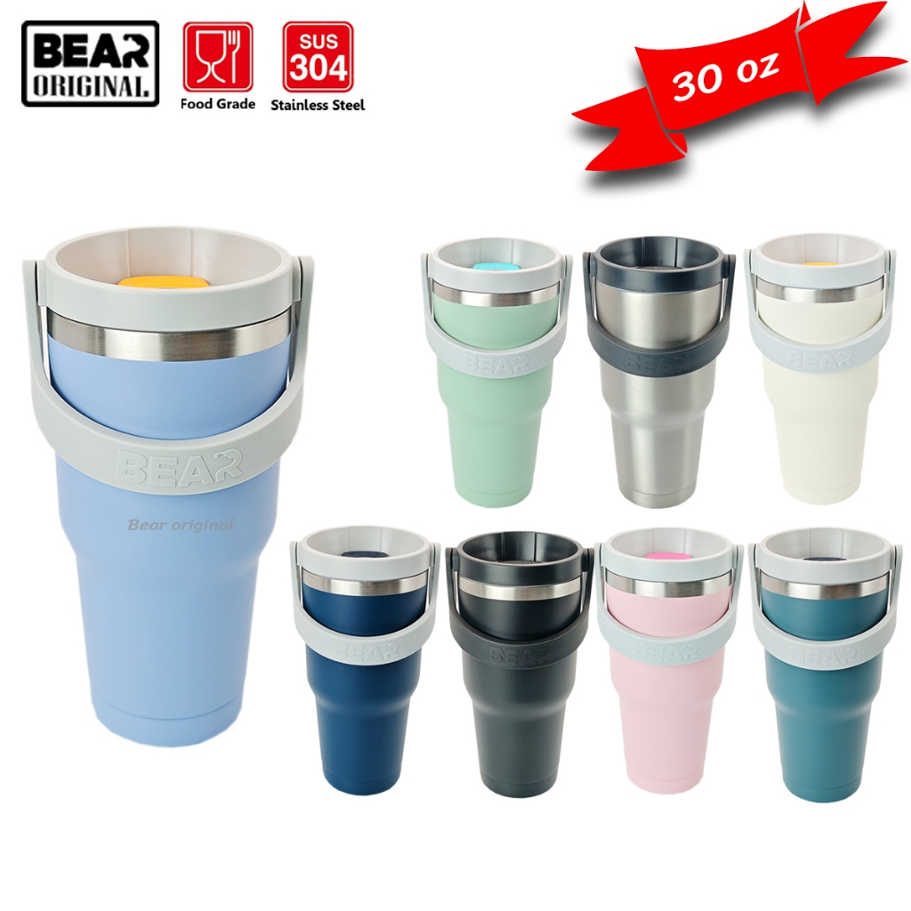แก้ว BEAR Handle 30oz ฝาแบบหูหิ้ว สเเตนเลส 304 เก็บอุณหภูมิ ใส่เครื่องดื่มได้ทั้งร้อนและเย็น
