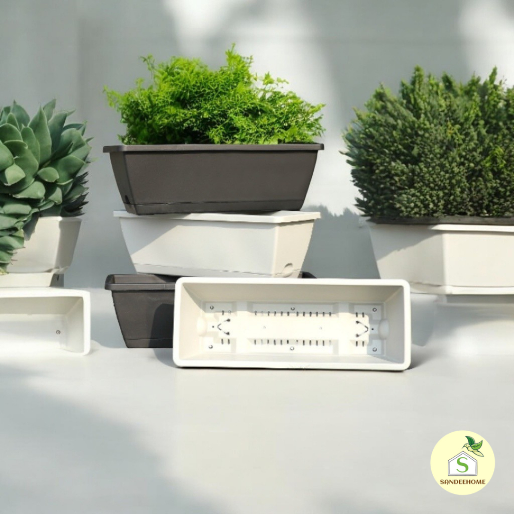 กระถางปลูกผักปลูกต้นไม้ ทรงยาวมีถาดรอง สี่เหลี่ยม ดอกไม้  กระบะปลูกผัก พร้อมส่ง - รูปที่ 4