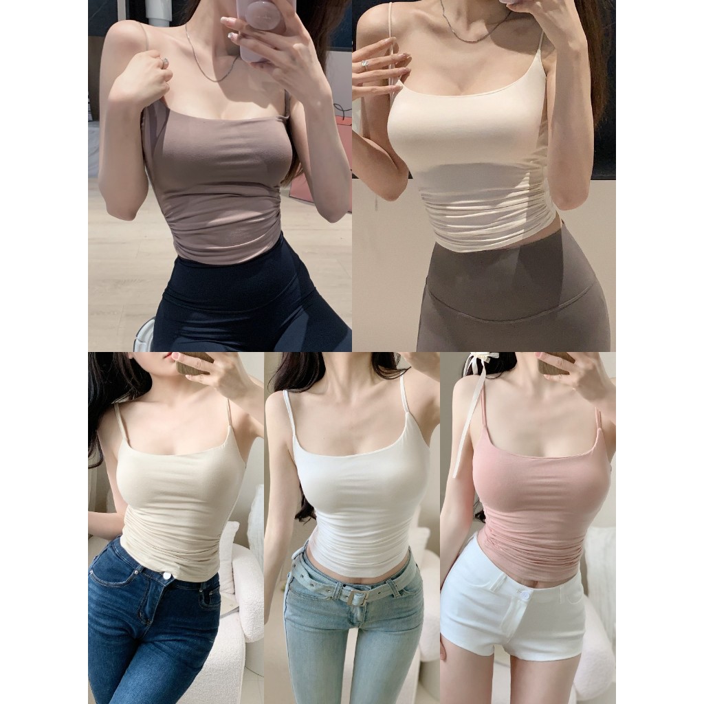 เสื้อสายเดี่ยว สายเดี่ยวคล้อปคอ คอสี่เหลี่ยม จับจีบด้านข้าง โชว์เอว11206