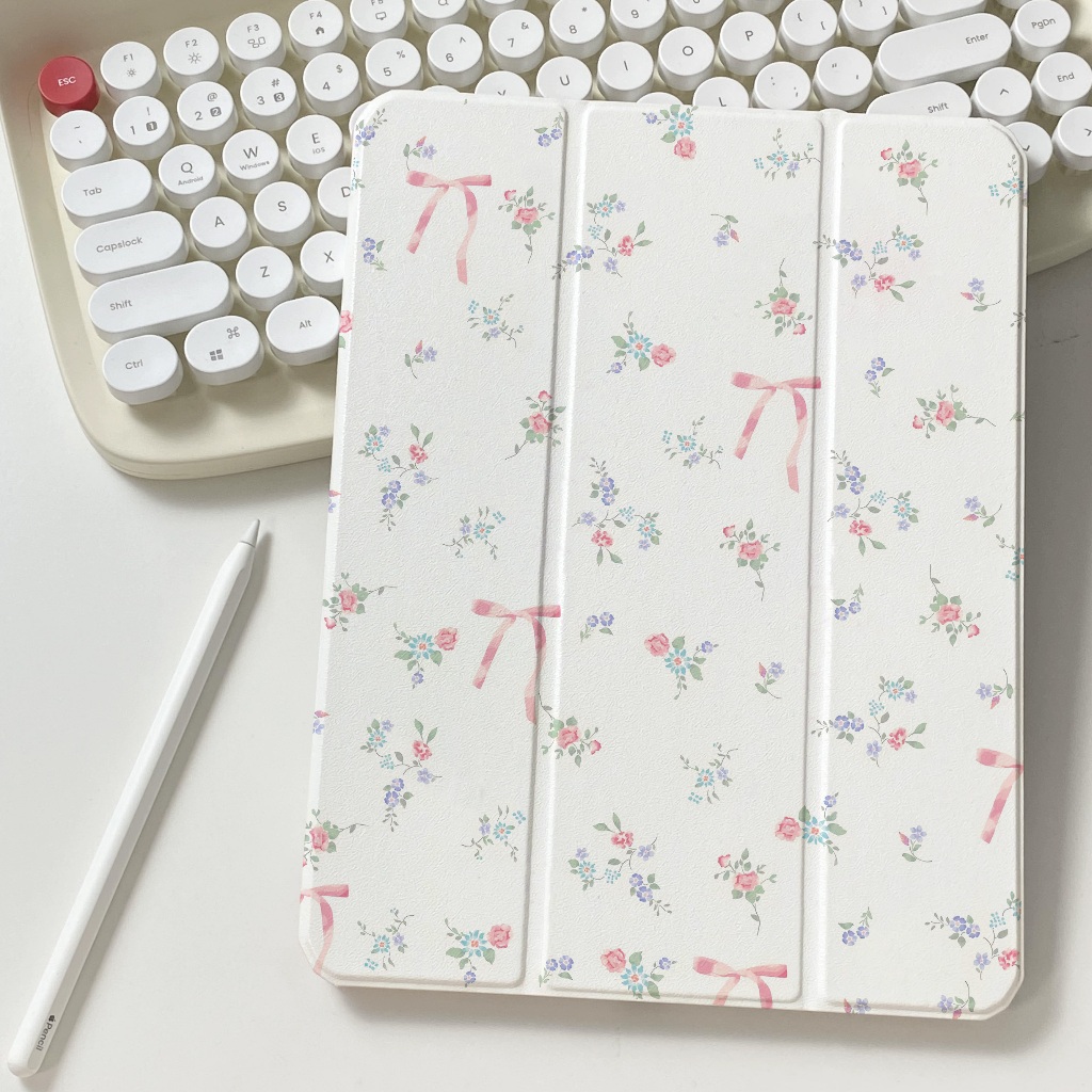 พร้อมส่ง เคส iPad gen9 pro11 2024 ซิลิก้าเจล พร้อมถาดใส่ปากกา ดอกไม้โบว์ริบบิ้น เคสไอแพด MINI7 Air6