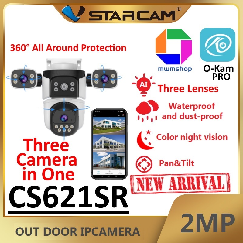Vstarcam CS621SR ( 3 เลนส์ ) ความละเอียด 2 MP(12960P) กล้องวงจรปิดไร้สาย Outdoor มีAI+ สัญญาณเตือน