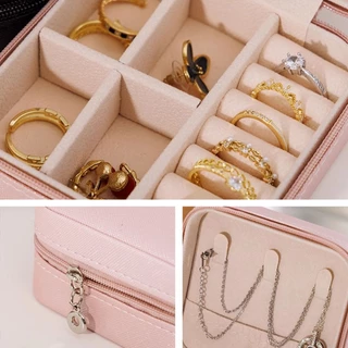 กล่องเครื่องประดับ หนัง PU ผ้ากำมะหยี่ มีซิป ขนาดเล็ก แบบพกพา